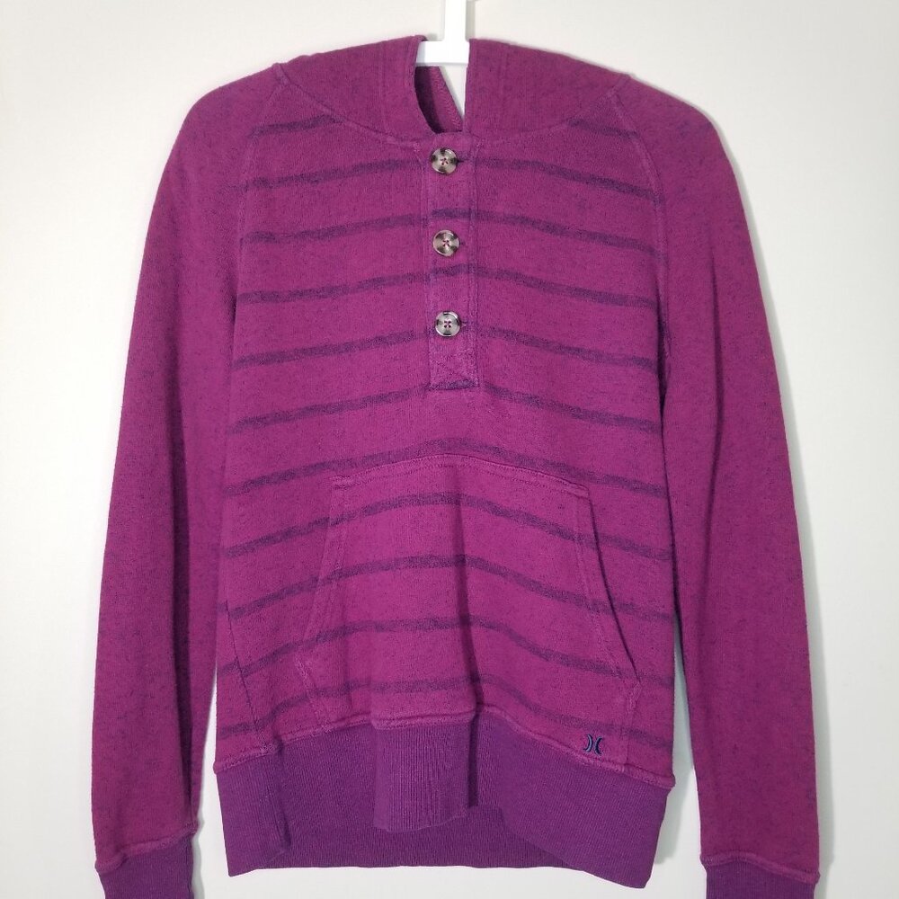 Hurley Sweater Purple Black Stripes Hoodie Casual Medium